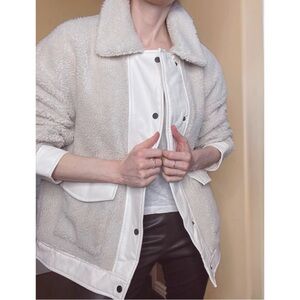MANGO Cream White Ecru Oversized Sherpa & Faux Leather Shearling Textured Jacket